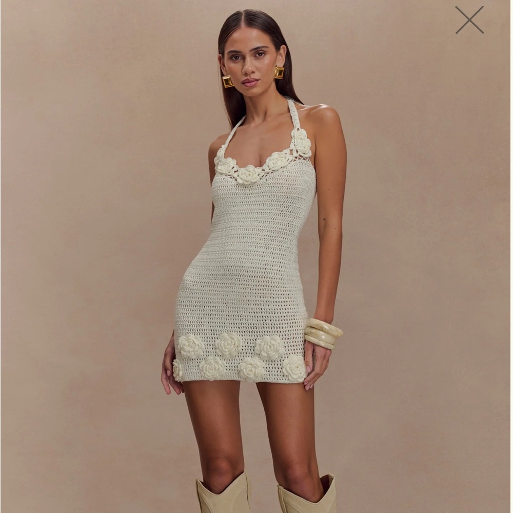 MESHKI Liyah Crochet Mini Dress with Floral Accents